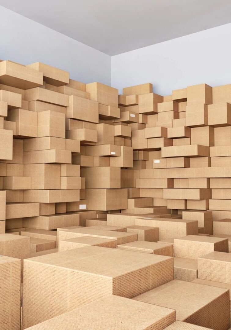 A room filled with lots of boxes stacked on top of each other.